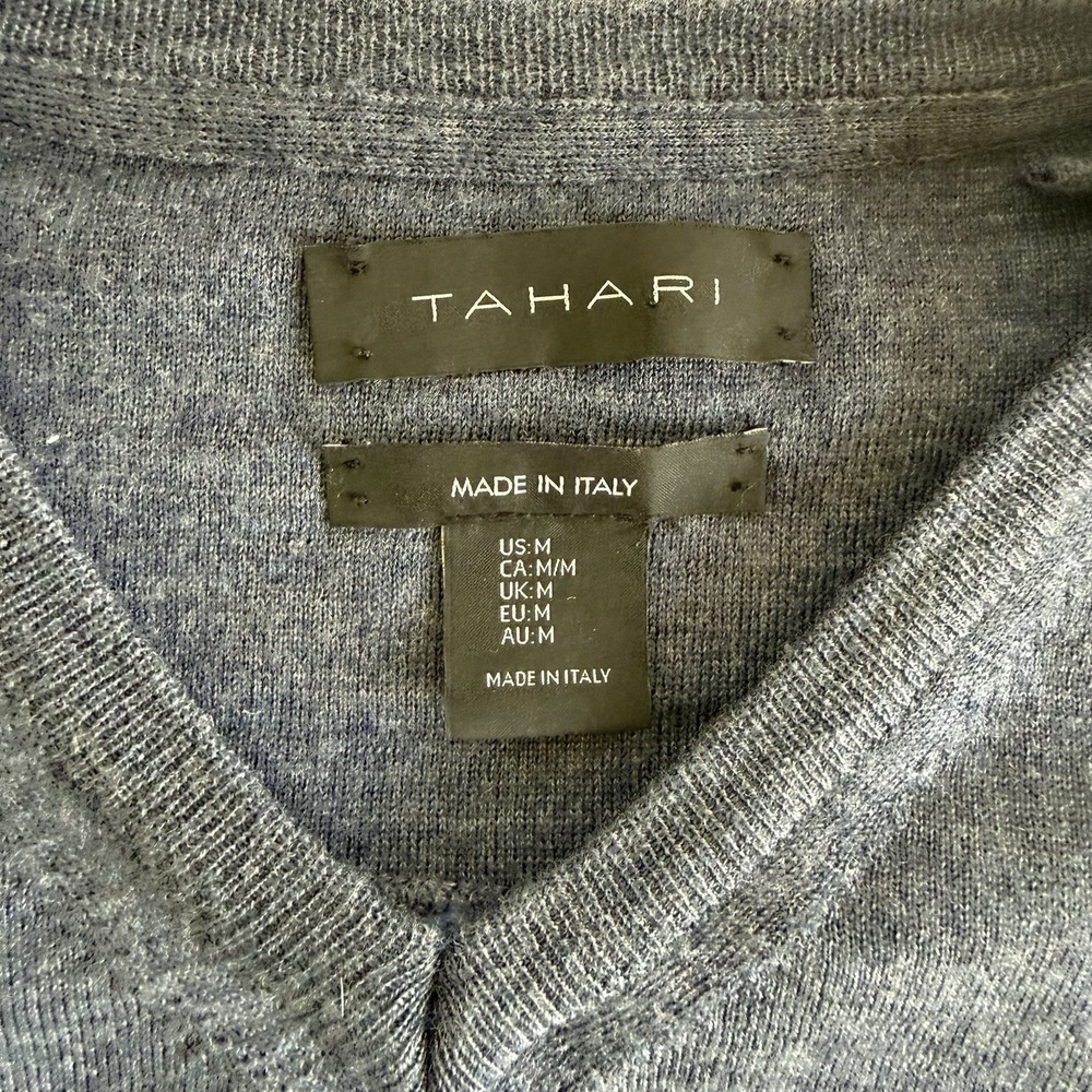 Tahari Merino Wool Sweater Mens MED Blue Preppy V-Neck Pullover Made In Italy - Picture 5 of 8